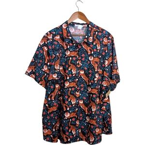 NEW Eva Rose Button Front Shirt Top 4X Bold Maximalist Floral Tiger Print